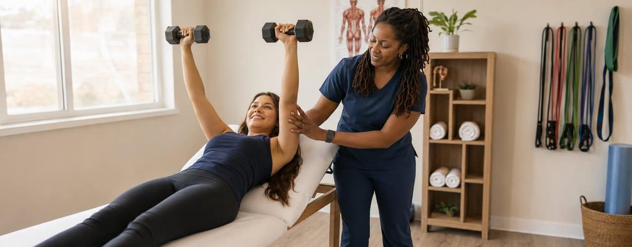 Shoulder pain physical therapy at Synergy Therapeutic Group — treatment for rotator cuff injuries, frozen shoulder, and chronic shoulder pain in Carbondale, IL
