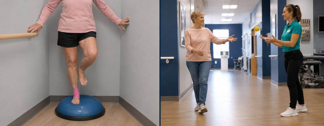 Vestibular therapy and balance treatment at Synergy Therapeutic Group — physical therapy for vertigo, BPPV, balance disorders, and fall prevention in Carbondale, IL