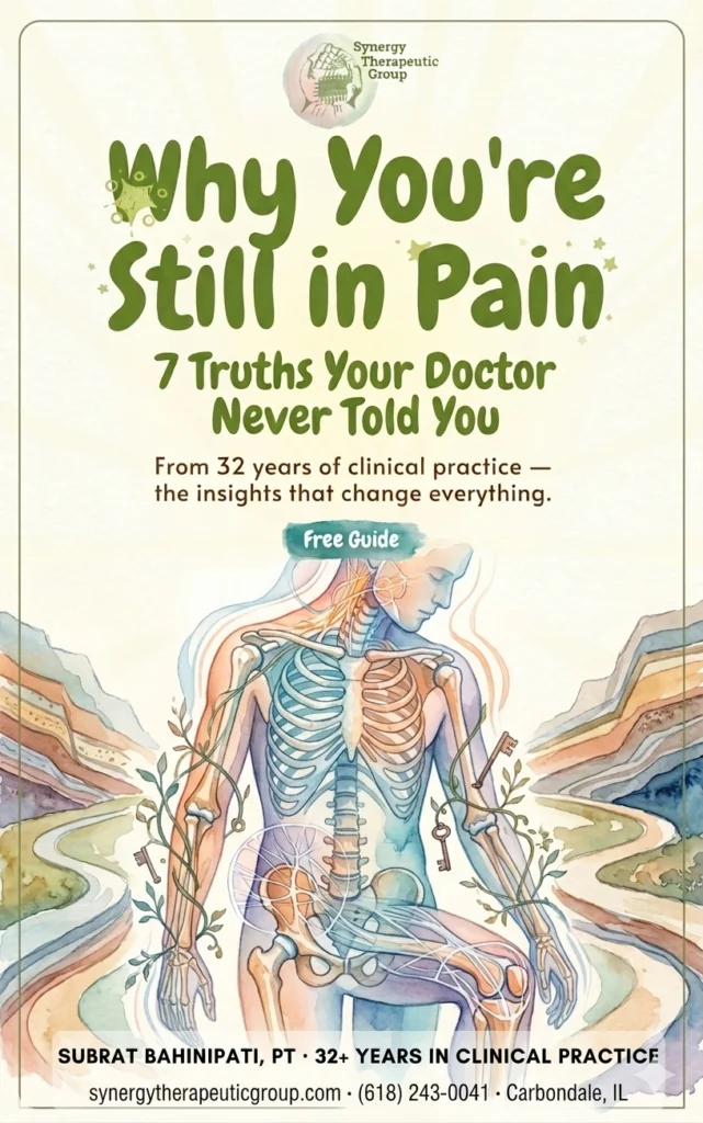 Cover of Synergy's free PDF guide explaining what pain is, why it persists despite medication, injections, and surgery, and the whole-body science of pain perception.