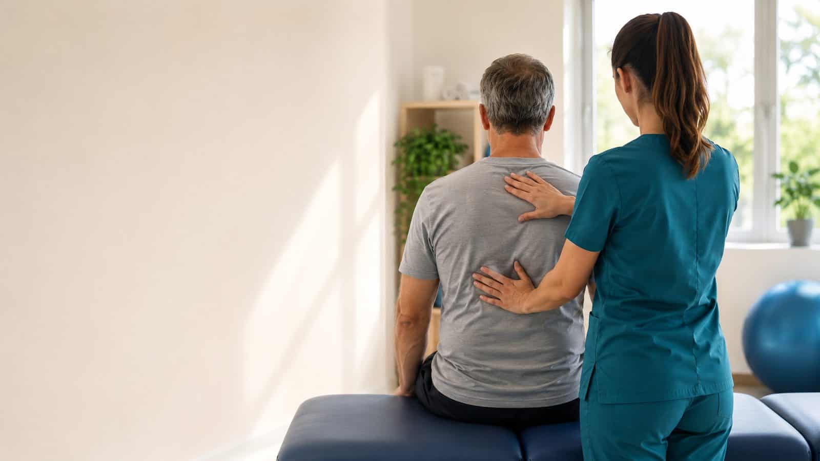 Physical therapist giving hands-on back treatment to a patient at Synergy Therapeutic Group in Carbondale, Illinois