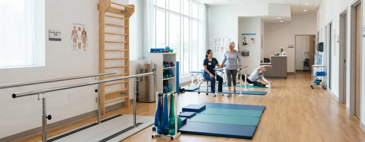 Physical therapy gym at Synergy Therapeutic Group - conditions treated for adults and children in Carbondale, IL