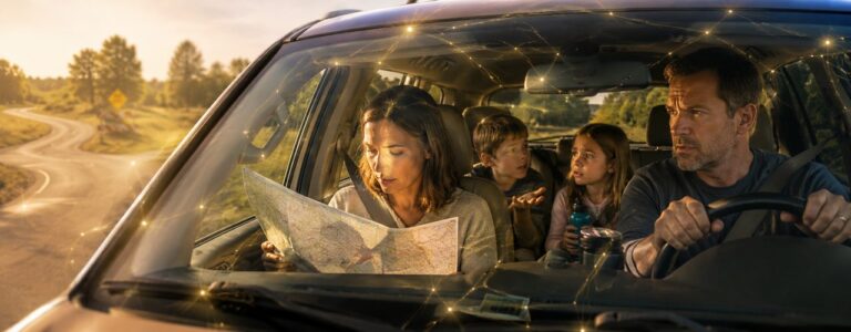 Family on a road trip reading a paper map - why your brain decides what hurts, chronic pain care in Carbondale IL